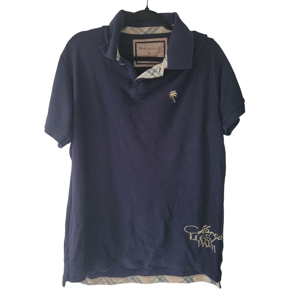 Margaritaville Size L Lone Palm‎ Navy Polo Island Life Jimmy Buffet  Ocean Boat